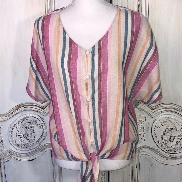 Beachlunchlounge Linen Cotton Blend Short Sleeve Button Up Blouse Size S/P - Picture 1 of 8